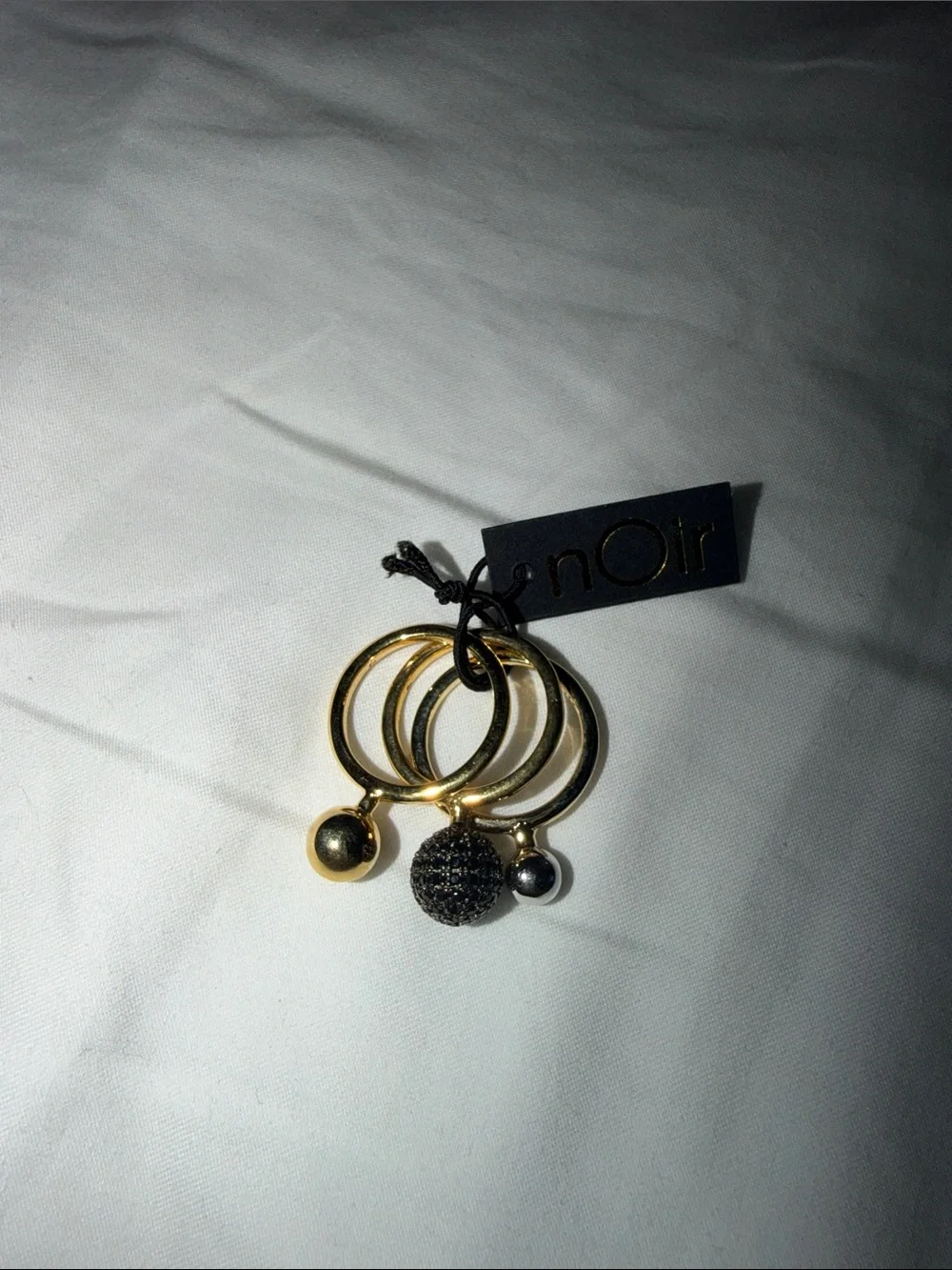 nOir Jewelry Gold Tone Ring Charm Set with Black Pavé and Silver Accents size 8